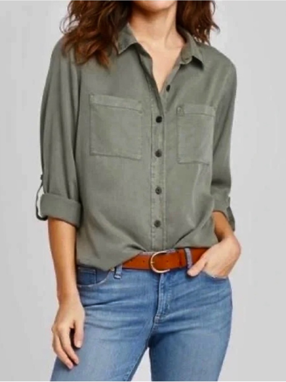 Universal Thread Olive Green Lyocell Button-Down Shirt, Excellent Condition